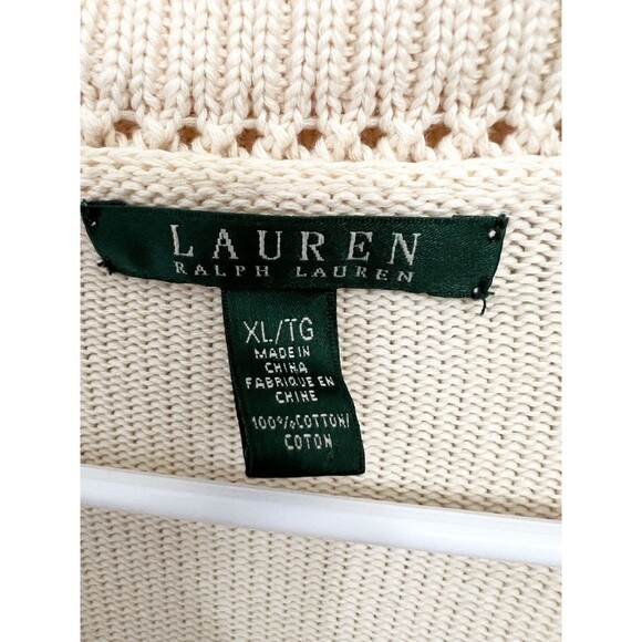 Lauren Ralph Lauren Women’s Size XL Cream Cotton Shawl Collar V-Neck Sweater - Picture 4 of 9